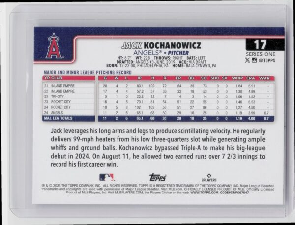2025 Topps Jack Kochanowicz Rainbow Foil #17 Angels - Image 3