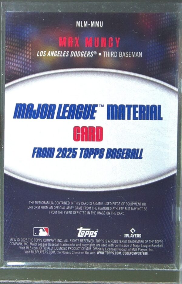 2025 Topps Max Muncy JSY #MLM-MMU Dodgers Major League Material Relics - Image 3