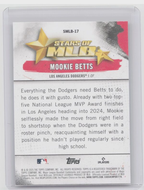 2025 Topps Mookie Betts #SMLB-17 Dodgers Stars of MLB - Image 3