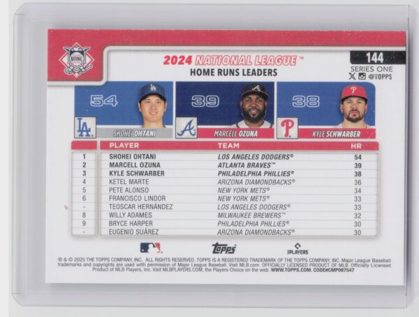2025 Topps National League Leaders HR (Shohei Ohtani / Marcell Ozuna / Kyle Schw - Image 3