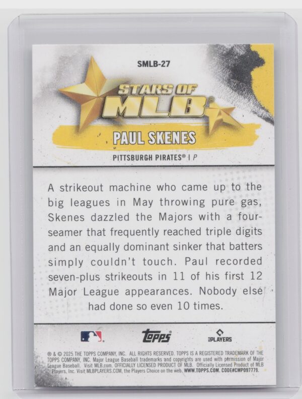2025 Topps Paul Skenes #SMLB-27 Pirates Stars of MLB - Image 3