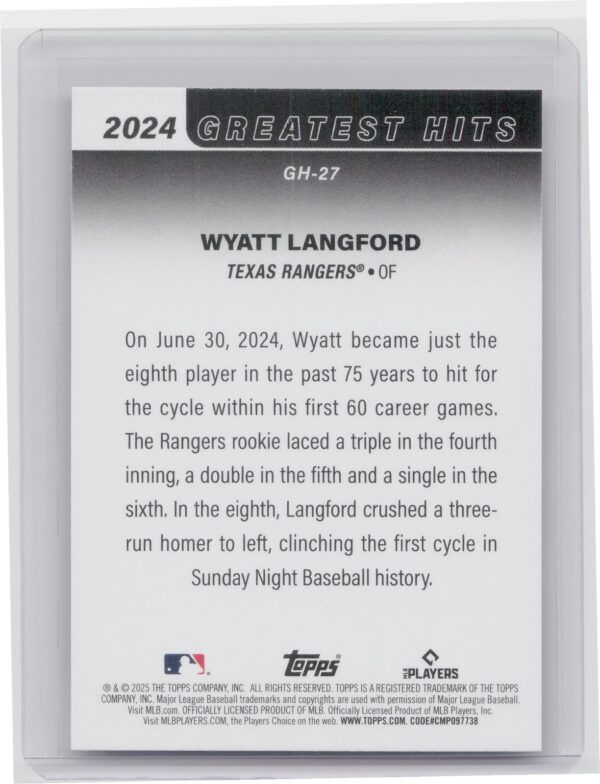 2025 Topps Wyatt Langford #GH-27 Rangers 2024 Greatest Hits - Image 3