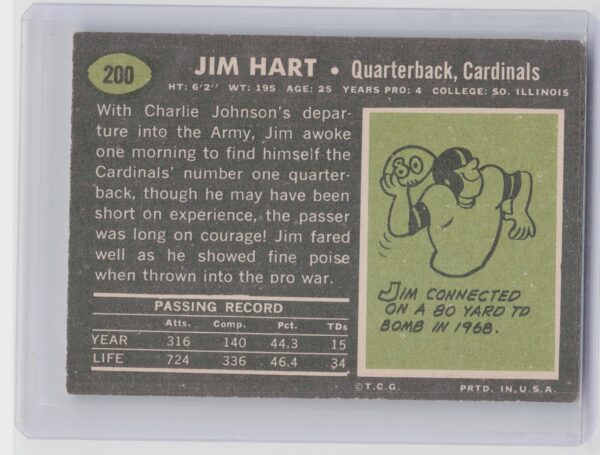 1969 Topps Jim Hart #200 Cardinals - Image 3