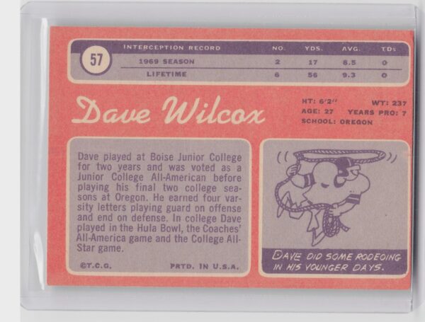 1970 Topps Dave Wilcox #57 49ers - Image 3