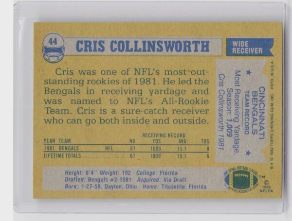 1982 Topps Cris Collinsworth RC #44 Bengals - Image 3