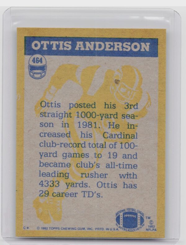 1982 Topps Ottis Anderson #464 Cardinals - Image 3