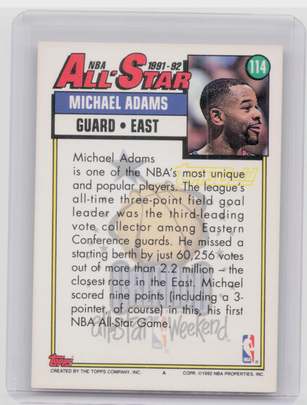 1992-93 Topps Michael Adams Gold #114 Bullets - Image 3