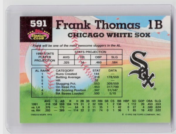 1992 Stadium Club Frank Thomas VAR #591 Sox - Image 3