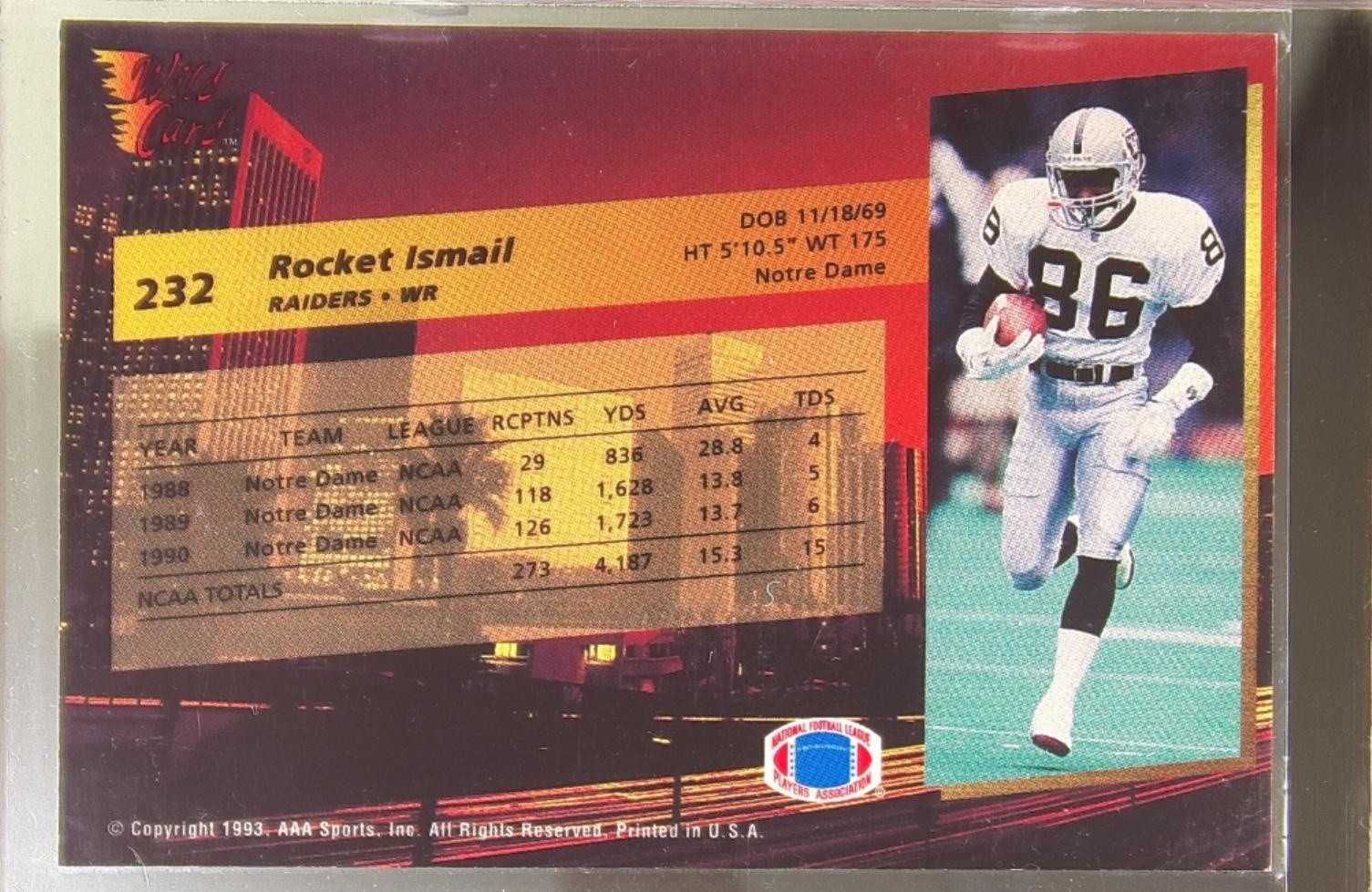 1993 Wild Card Rocket Ismail #232 Raiders - Image 3
