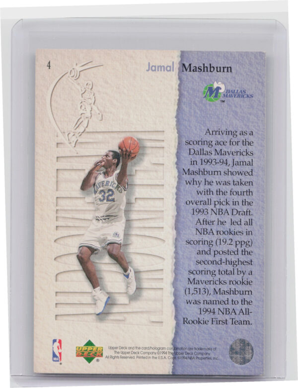 1994-95 Upper Deck Jamal Mashburn #4 Mavericks - Image 3