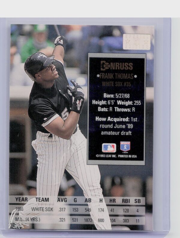 1994 Donruss Frank Thomas 61 Sox - Image 3