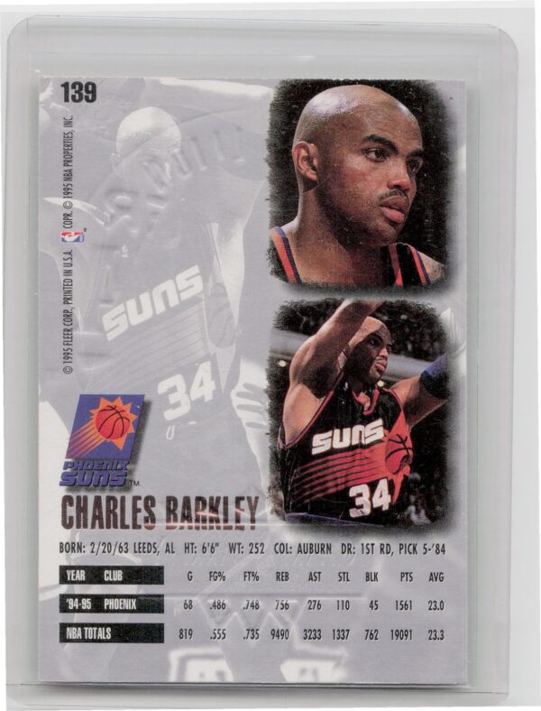 1995-96 Fleer Ultra Charles Barkley Gold Medallion #139 Suns - Image 3