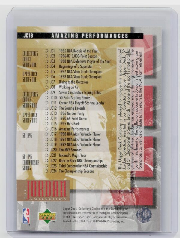 1995-96 Upper Deck Michael Jordan #JC8 Bulls The Jordan Collection - Image 3