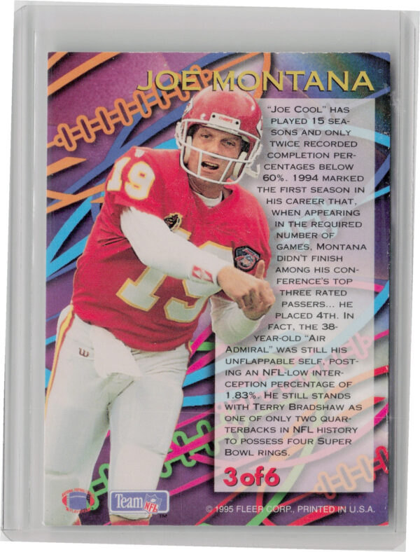 1995 Fleer Joe Montana #3 Chiefs Aerial Attack - Image 3