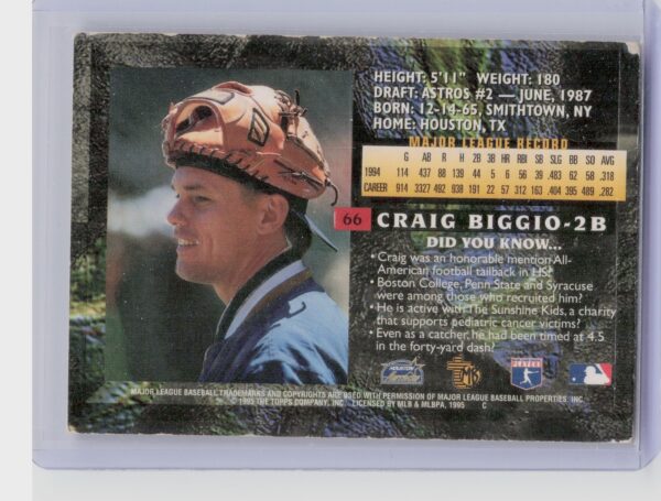 1995 Topps Embossed Craig Biggio Golden Idols #66 Astros - Image 3