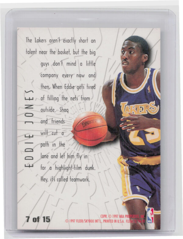 1996-97 Fleer Eddie Jones #7 Lakers Swing Shift - Image 3
