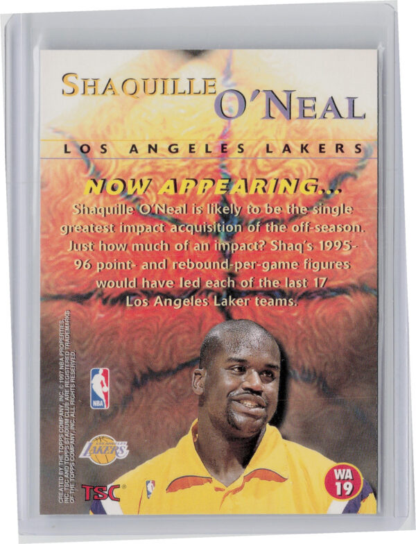 1996-97 Stadium Club Shaquille O'Neal #WA19 Lakers Welcome Addition - Image 3