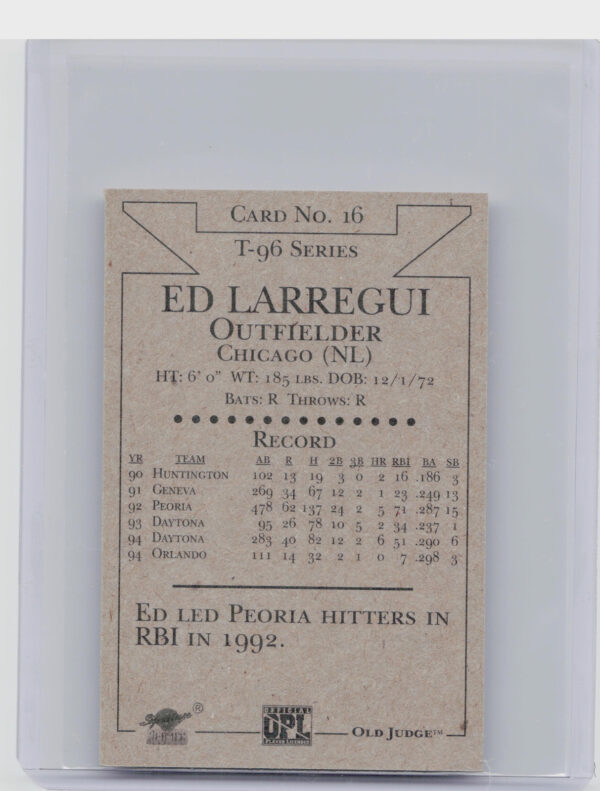 1996 Signature Rookies Old Judge Ed Larregui AU SN6000 #16 Cubs Signatures - Image 3