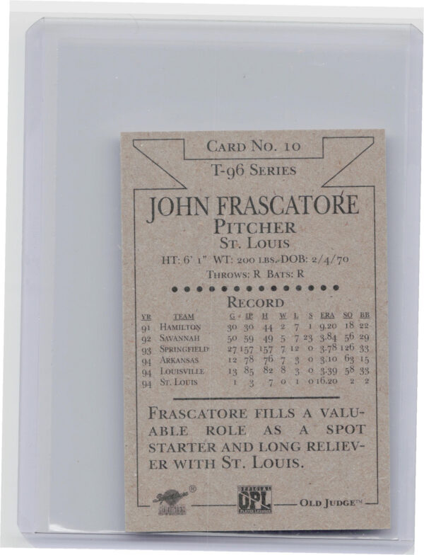 1996 Signature Rookies Old Judge John Frascatore AU SN6000 #10 Redbirds Signatur - Image 3