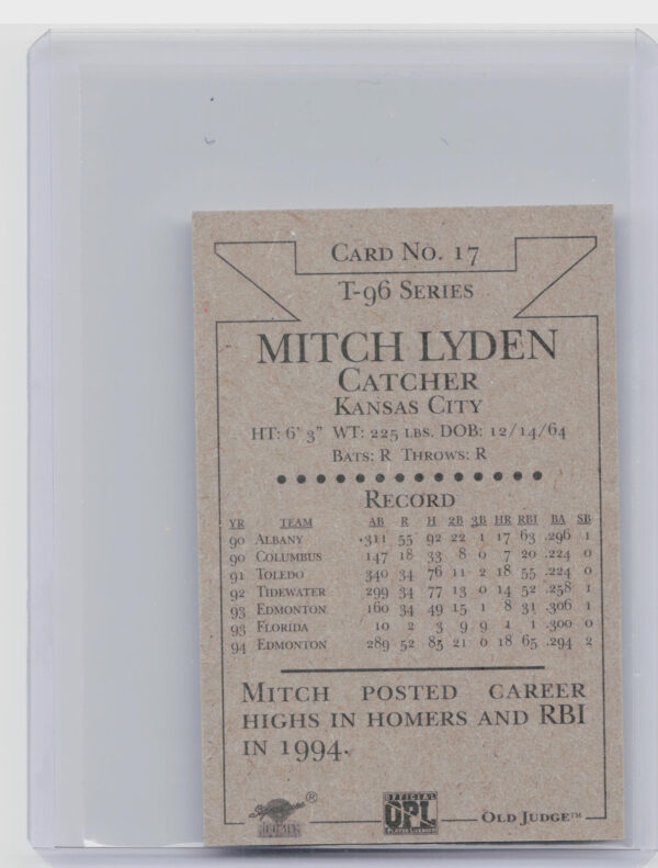 1996 Signature Rookies Old Judge Mitch Lyden AU SN6000 #17 Royals Signatures - Image 3