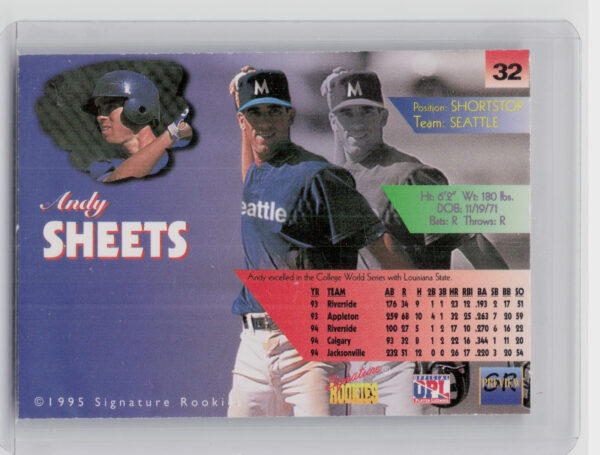 1996 Signature Rookies Preview Andy Sheets Autographs AU SN6000 #32 Mariners - Image 3