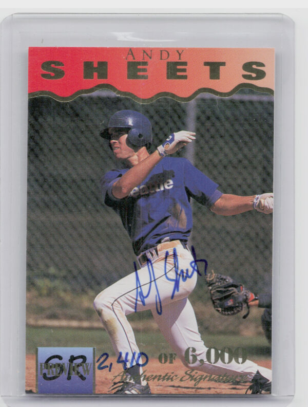 1996 Signature Rookies Preview Andy Sheets Autographs AU SN6000 #32 Mariners