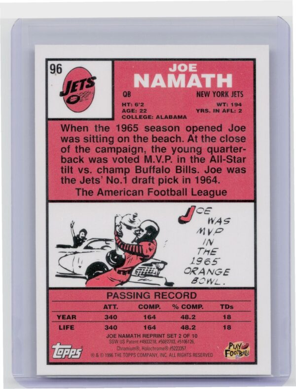 1996 Stadium Club Joe Namath #2 Jets Namath Finest - Image 3