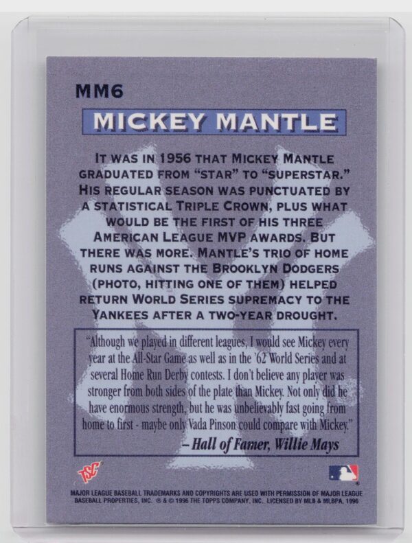 1996 Stadium Club Mickey Mantle #MM6 Yankees Mickey Mantle - Image 3