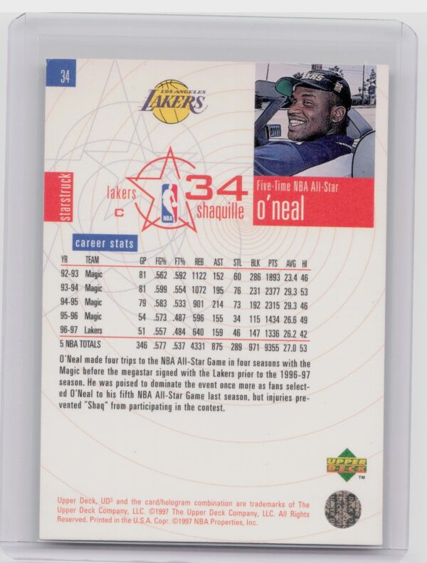 1997-98 Upper Deck UD3 Shaquille O'Neal #34 Lakers - Image 3