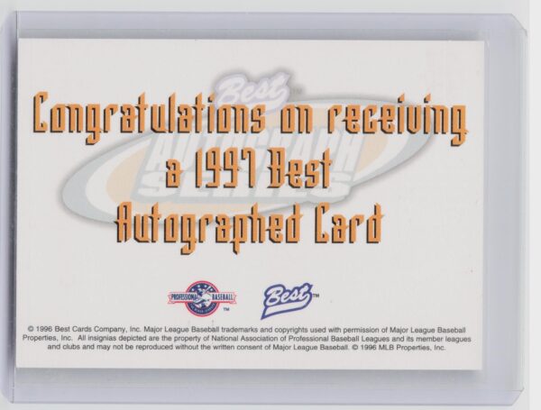 1997 Best Richie Sexson Auto #NNO Indians Autographs Autograph Series - Image 3