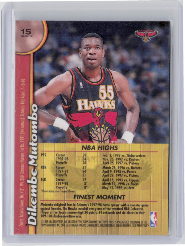 1998-99 Finest Dikembe Mutombo Refractors #15 Hawks - Image 3