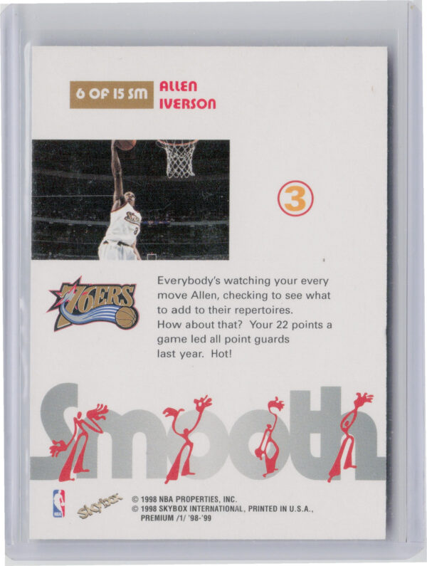 1998-99 SkyBox Premium Allen Iverson #6 SM 76ers Smooth - Image 3