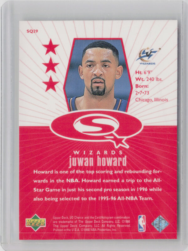 1998-99 UD Choice Juwan Howard #SQ29 Wizards StarQuest Red - Image 3