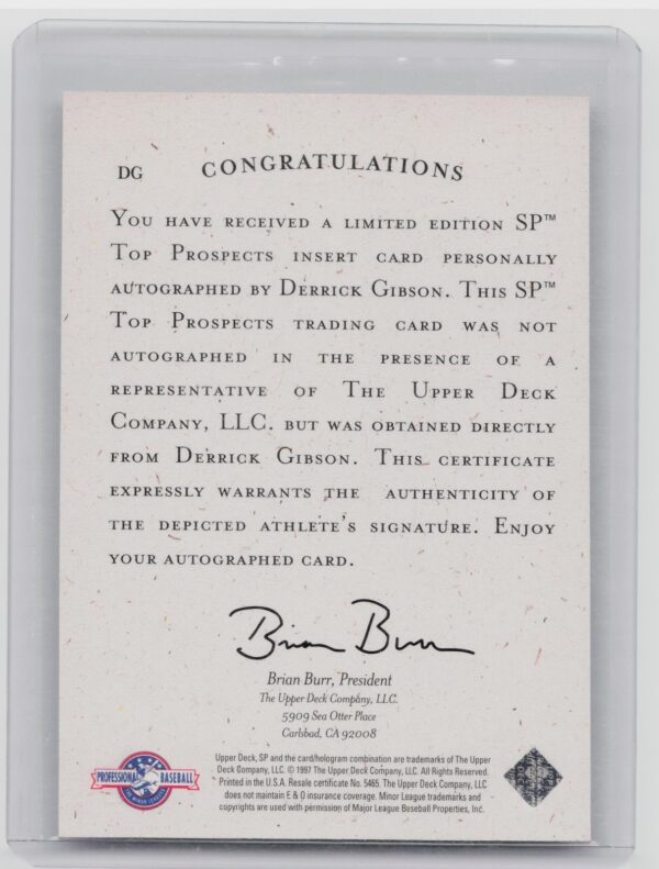 1998 Contenders Derrick Gibson Auto #DG Ravens Autographs - Image 3