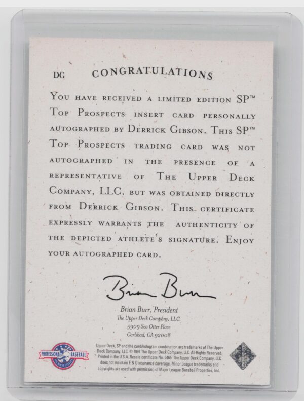 1998 Contenders Derrick Gibson Auto #DG Ravens Autographs - Image 3