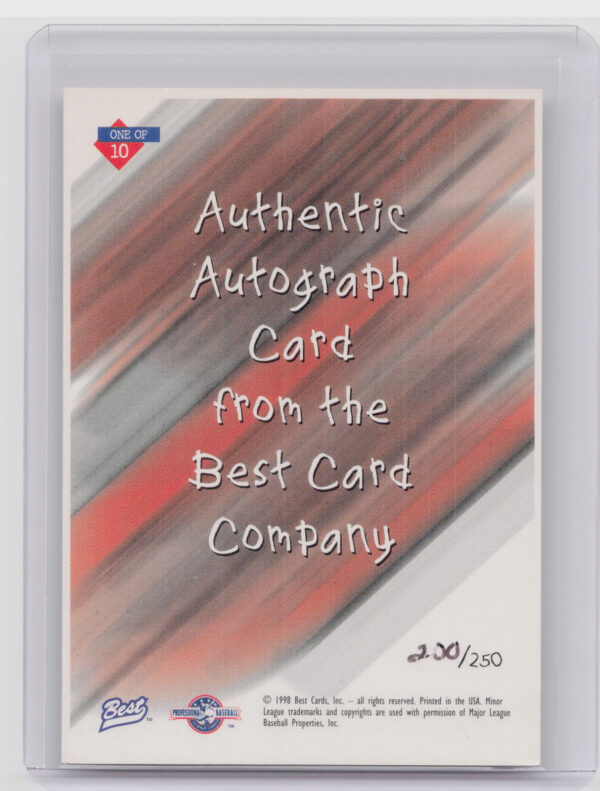1998 Team Best Kris Benson AU SN250 #1 Sounds Diamond Best Autographs - Image 3