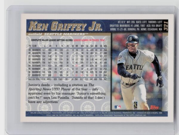 1998 Topps Ken Griffey Jr. #321 Mariners - Image 3