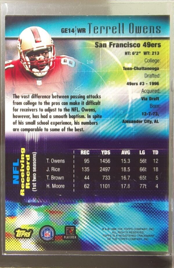 1998 Topps Terrell Owens #GE14 49ers Generation 2000 - Image 3