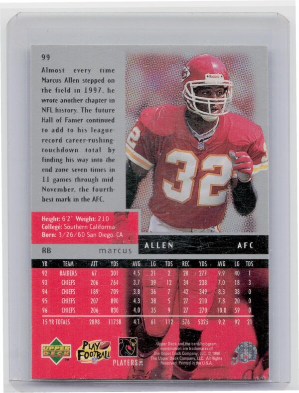 1998 UD Black Diamond Marcus Allen Triple Diamond #99 Chiefs - Image 3