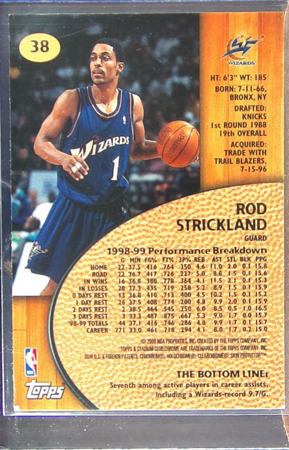 1999-00 Stadium Club Chrome Rod Strickland #38 Wizards - Image 3