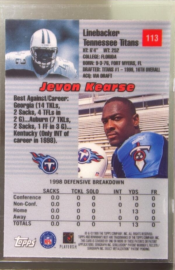 1999 Bowman's Best Jevon Kearse #113 Titans - Image 3