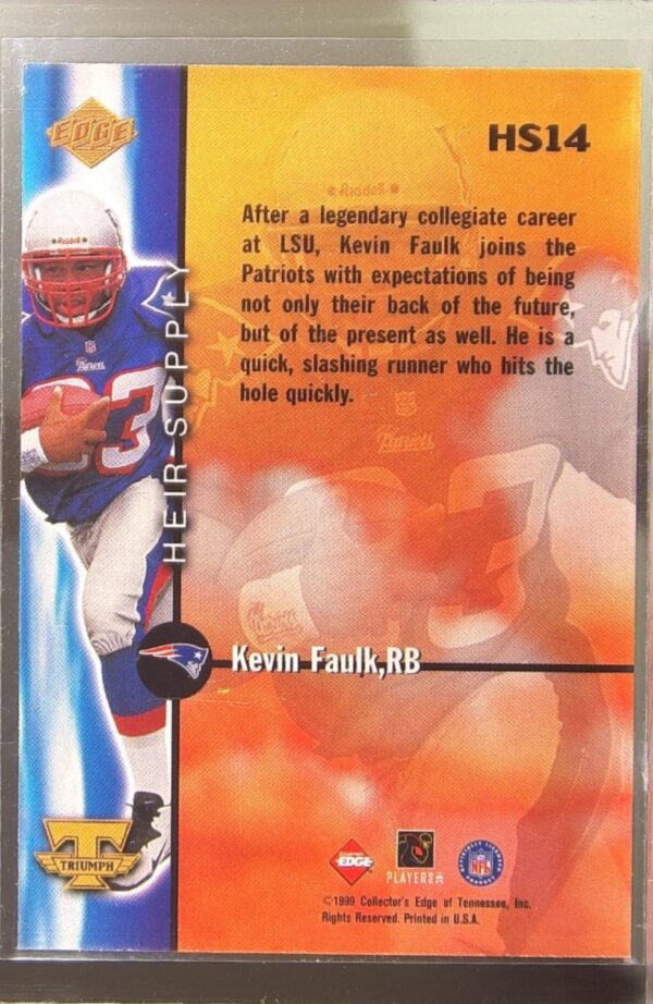 1999 Collector's Edge Triumph Kevin Faulk RC #HS14 Patriots Heir Supply - Image 3