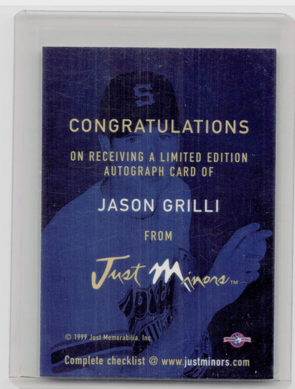 1999 Just Jason Grilli AU #NNO Captains Autographs - Image 3