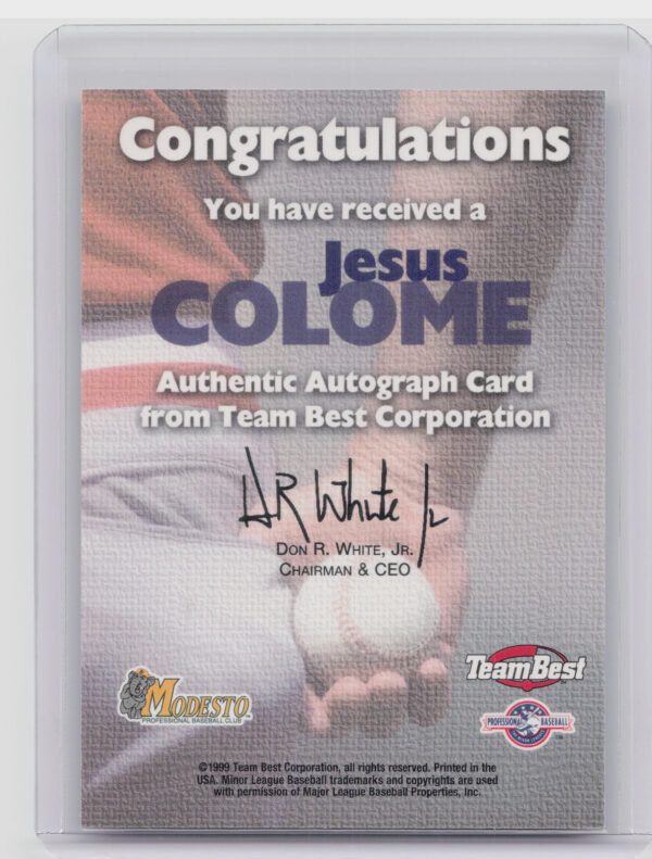 1999 Team Best Rookie Jesus Colome AU #NNO A's Autographs - Image 3