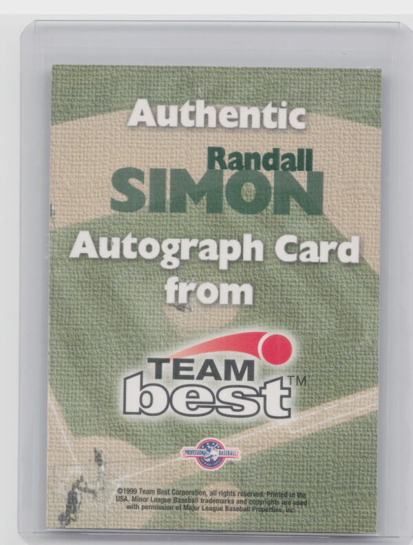 1999 Team Best Rookie Randall Simon AU #NNO Braves Autographs - Image 3