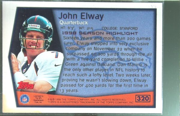 1999 Topps John Elway #320 Broncos - Image 3