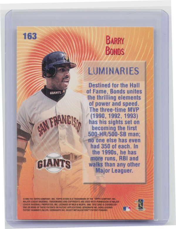 1999 Topps Stars Barry Bonds #163 Giants - Image 3