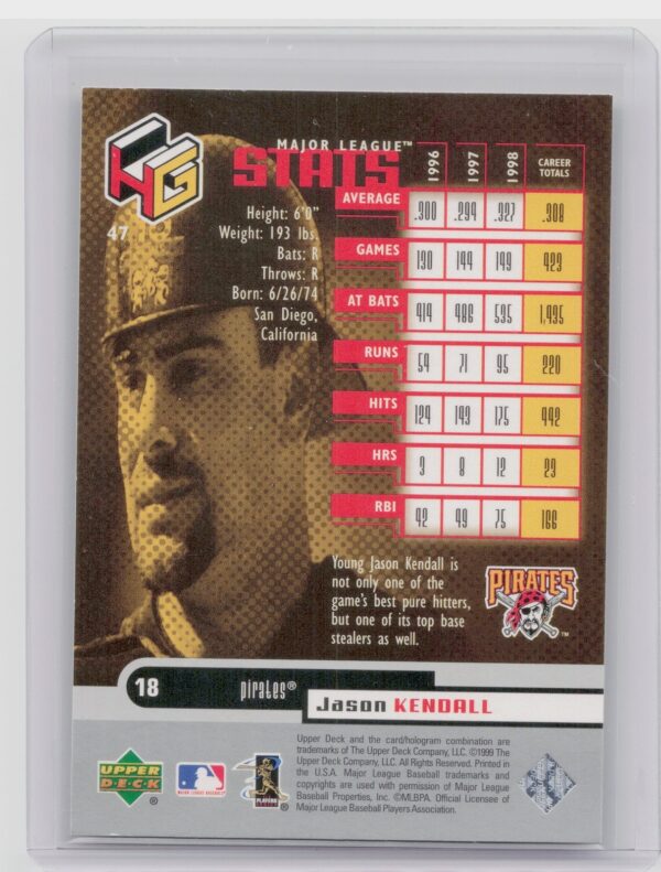 1999 Upper Deck HoloGrFX Jason Kendall #47 Pirates - Image 3