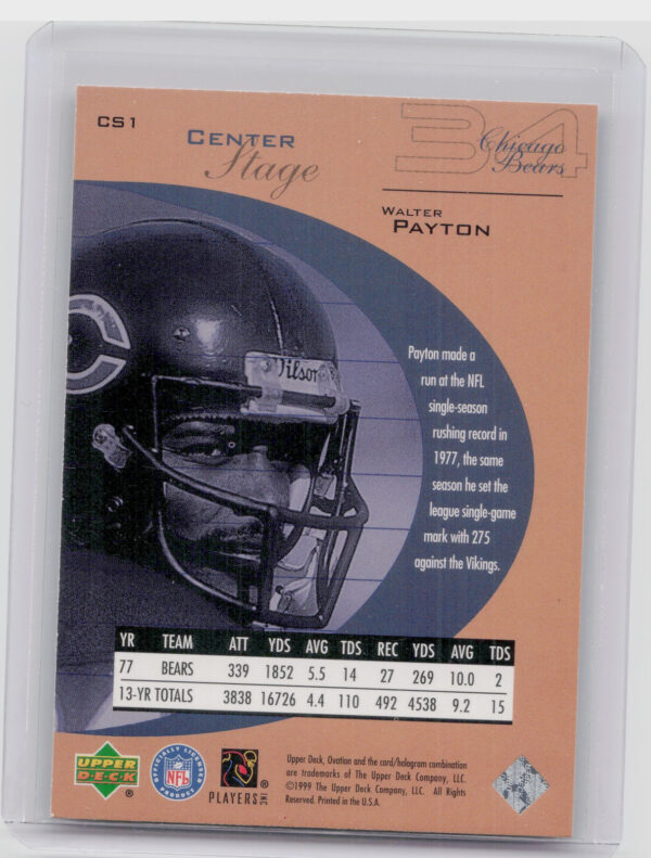 1999 Upper Deck Ovation Walter Payton #CS1 Bears Center Stage - Image 3