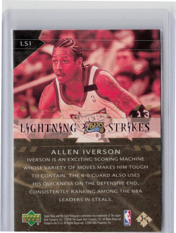 2000-01 Upper Deck Allen Iverson #LS1 76ers Lightning Strikes - Image 3